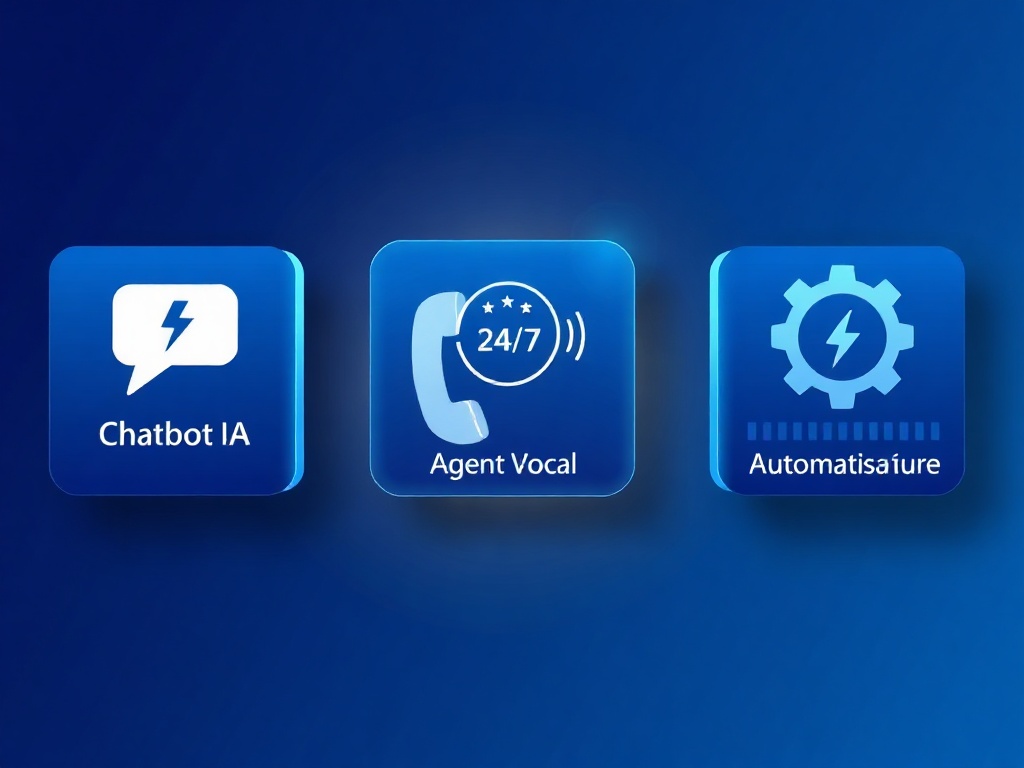 Schéma des trois leviers IA pour PME : chatbot, agent vocal et automatisation des réponses, connectés au parcours client