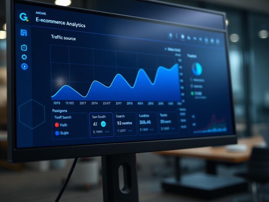 Tableau de bord d'analytics e-commerce : trafic en hausse depuis Google, les IA et la recherche vocale